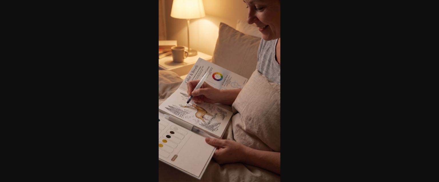 Mujer pintando el kit Bobble al final del día